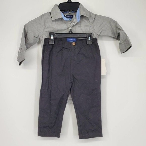 Andy & Evan Long Sleeves Pants 2 Piece Set in Gray/Blue Size 18-24M NEW WITH TAG - Picture 1 of 10
